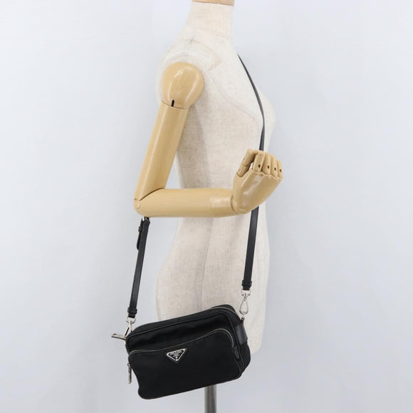 PRADA Shoulder Bag Nylon Black Silver Auth 175723