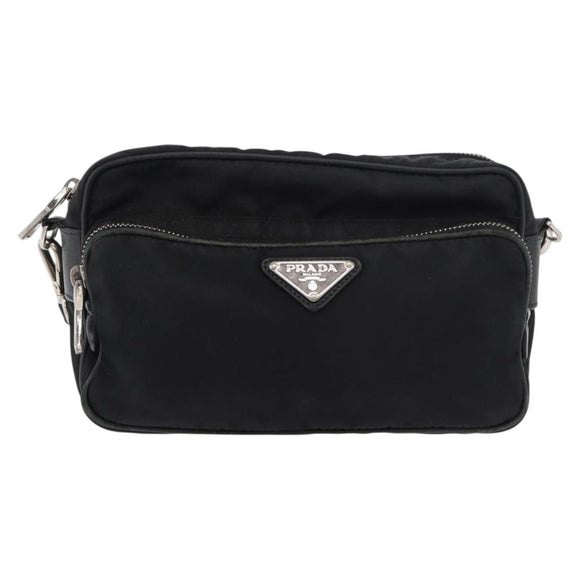 PRADA Shoulder Bag Nylon Black Silver Auth 175723