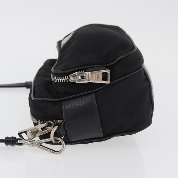 PRADA Shoulder Bag Nylon Black Silver Auth 175723