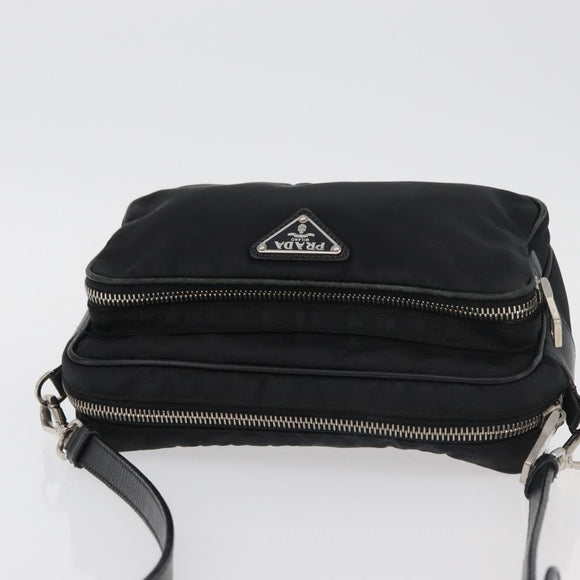 PRADA Shoulder Bag Nylon Black Silver Auth 175723
