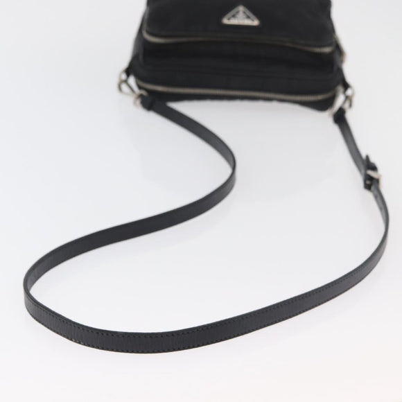 PRADA Shoulder Bag Nylon Black Silver Auth 175723