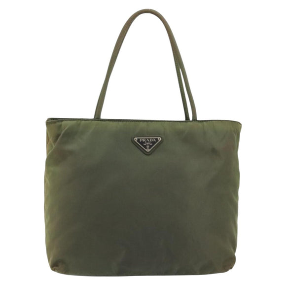 PRADA Handtasche Nylon Khaki Silber Auth 175731