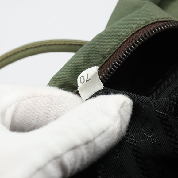 PRADA Handtasche Nylon Khaki Silber Auth 175731