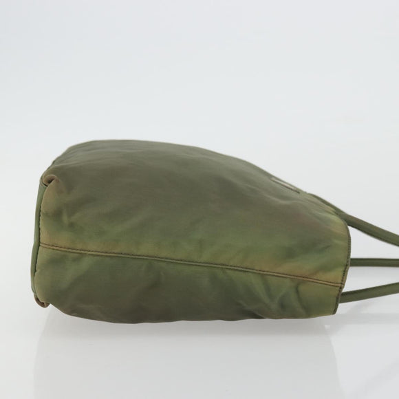 PRADA Handtasche Nylon Khaki Silber Auth 175731