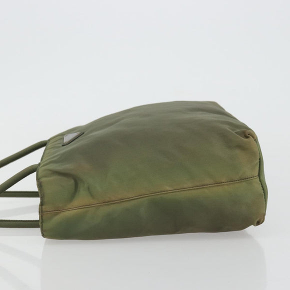 PRADA Handtasche Nylon Khaki Silber Auth 175731
