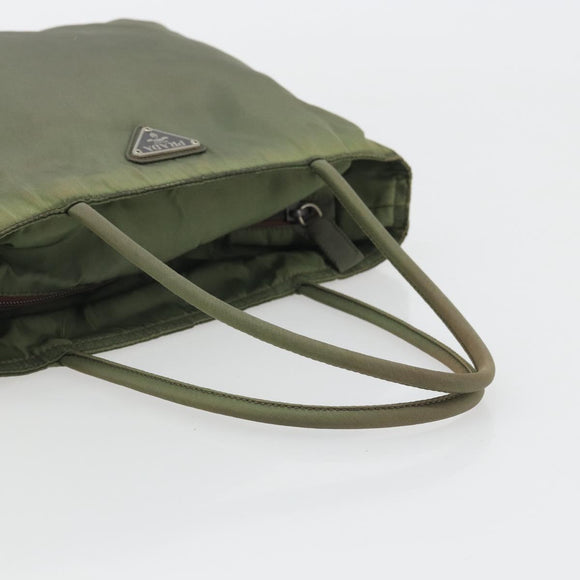 PRADA Handtasche Nylon Khaki Silber Auth 175731