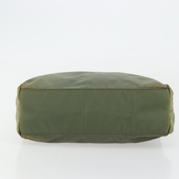 PRADA Handtasche Nylon Khaki Silber Auth 175731