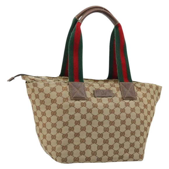 GUCCI GG Canvas Web Sherry Line Tote Bag Beige Red Green 131230 Auth 175733