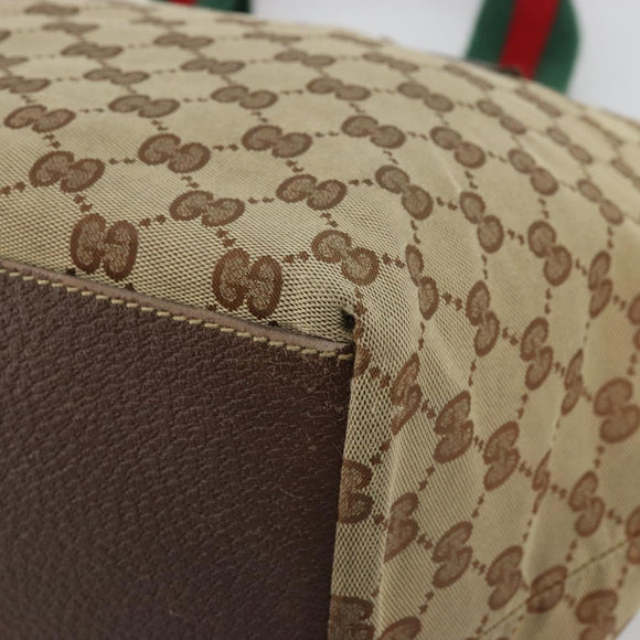 GUCCI GG Canvas Web Sherry Line Tote Bag Beige Red Green 131230 Auth 175733