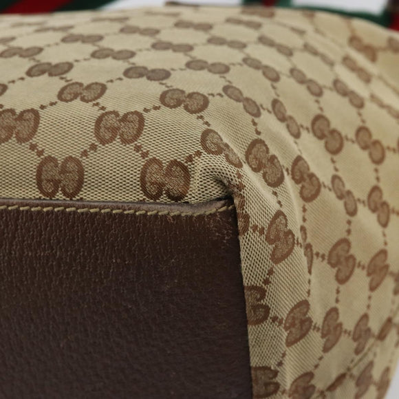 GUCCI GG Canvas Web Sherry Line Tote Bag Beige Red Green 131230 Auth 175733
