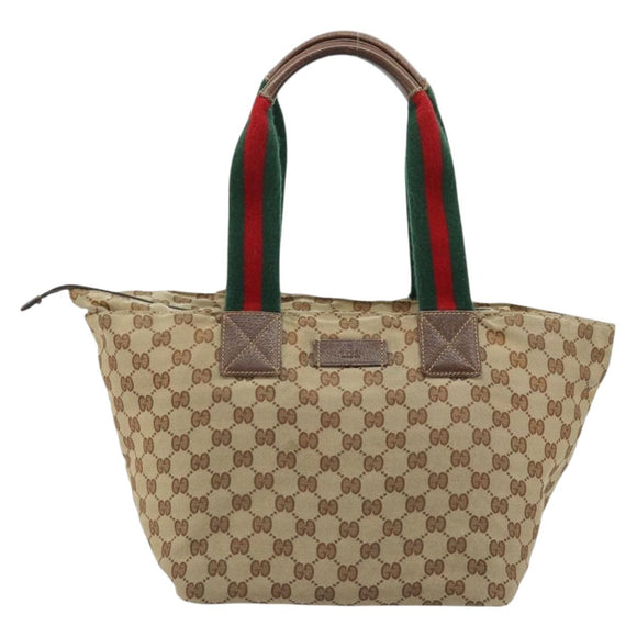 GUCCI GG Canvas Web Sherry Line Tote Bag Beige Red Green 131230 Auth 175733
