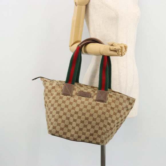 GUCCI GG Canvas Web Sherry Line Tote Bag Beige Red Green 131230 Auth 175733