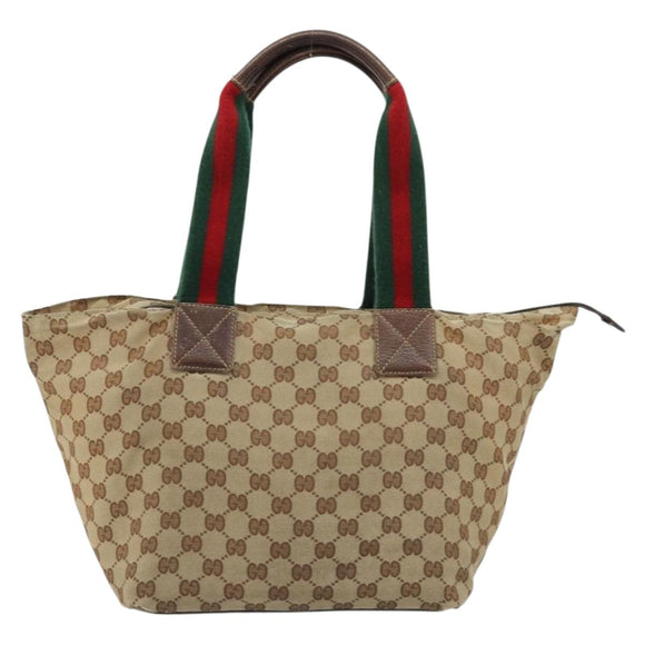GUCCI GG Canvas Web Sherry Line Tote Bag Beige Red Green 131230 Auth 175733
