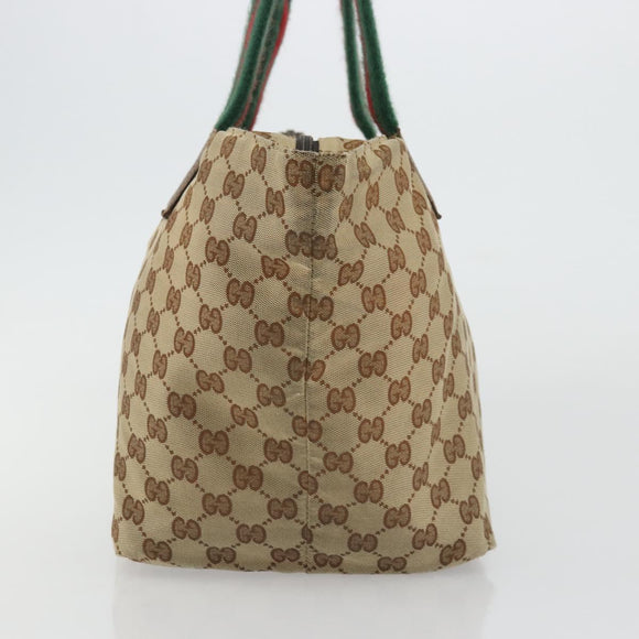 GUCCI GG Canvas Web Sherry Line Tote Bag Beige Red Green 131230 Auth 175733