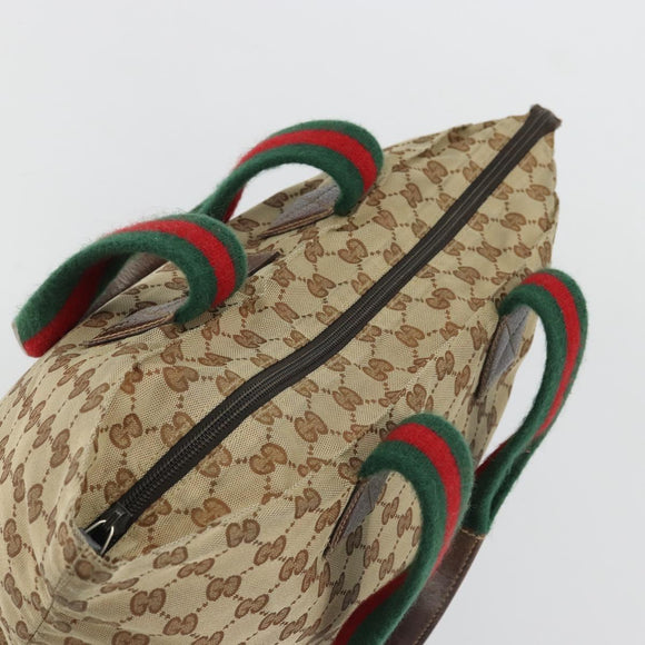 GUCCI GG Canvas Web Sherry Line Tote Bag Beige Red Green 131230 Auth 175733