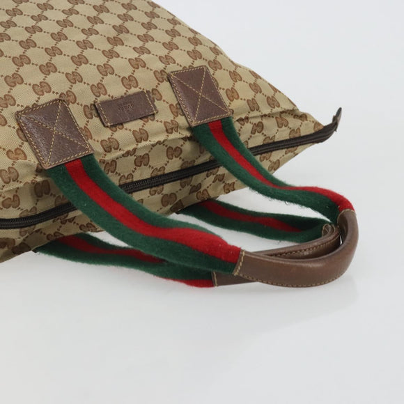 GUCCI GG Canvas Web Sherry Line Tote Bag Beige Red Green 131230 Auth 175733