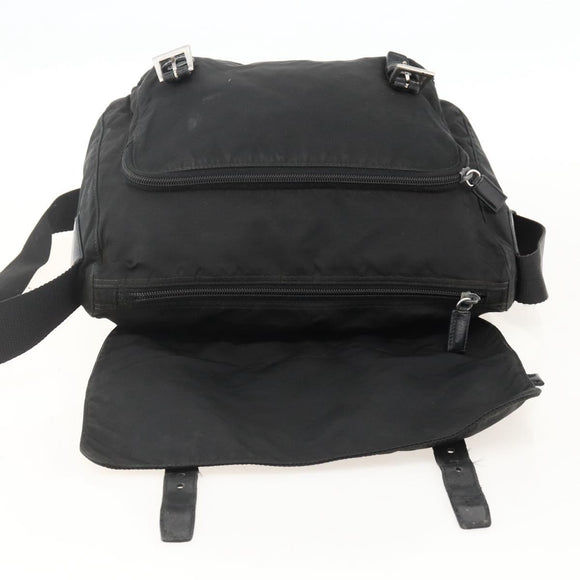 PRADA Shoulder Bag Nylon Black Silver Auth 175736