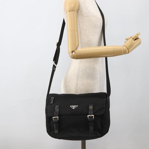 PRADA Shoulder Bag Nylon Black Silver Auth 175736