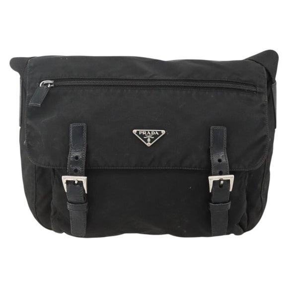 PRADA Shoulder Bag Nylon Black Silver Auth 175736