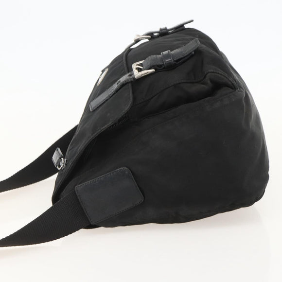 PRADA Shoulder Bag Nylon Black Silver Auth 175736