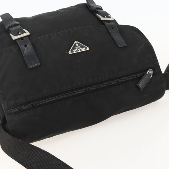 PRADA Shoulder Bag Nylon Black Silver Auth 175736