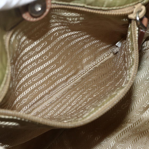 PRADA Shoulder Bag Nylon Khaki Silver Auth 175738