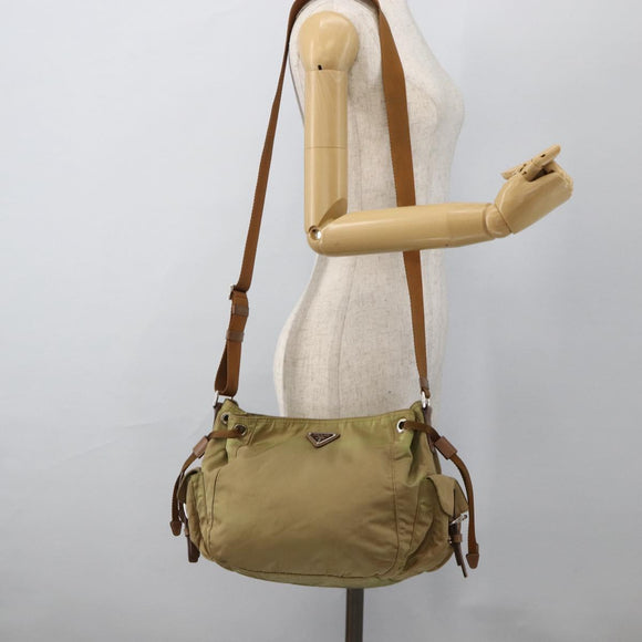 PRADA Shoulder Bag Nylon Khaki Silver Auth 175738