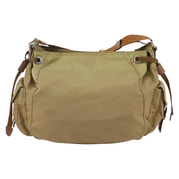 PRADA Shoulder Bag Nylon Khaki Silver Auth 175738