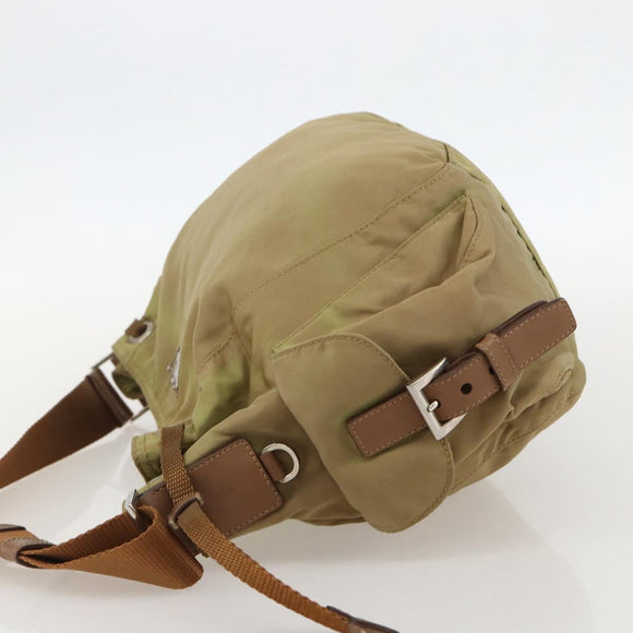PRADA Shoulder Bag Nylon Khaki Silver Auth 175738