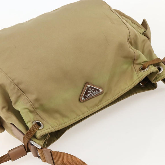 PRADA Shoulder Bag Nylon Khaki Silver Auth 175738