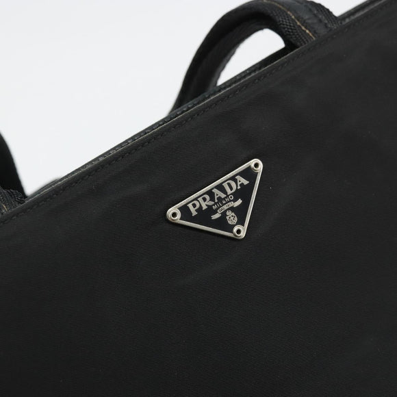 PRADA Tote Bag Nylon Black Silver Auth 175739