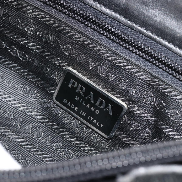 PRADA Tote Bag Nylon Black Silver Auth 175739