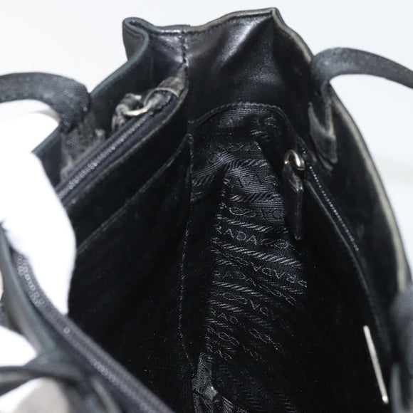 PRADA Tote Bag Nylon Black Silver Auth 175739