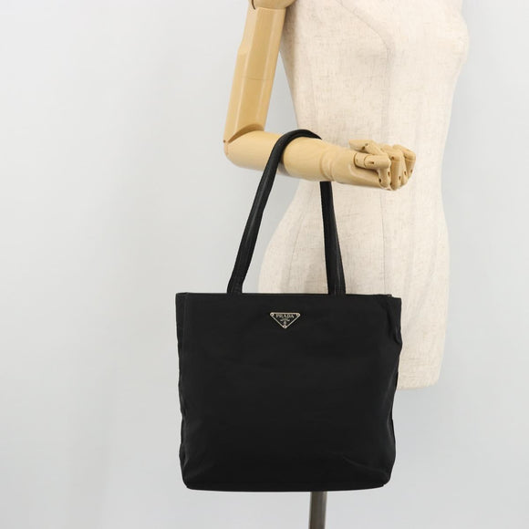 PRADA Tote Bag Nylon Black Silver Auth 175739