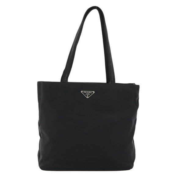 PRADA Tote Bag Nylon Black Silver Auth 175739