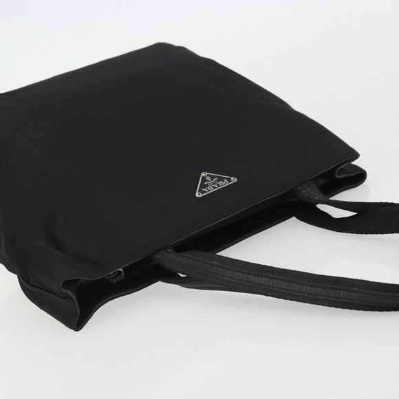 PRADA Tote Bag Nylon Black Silver Auth 175739