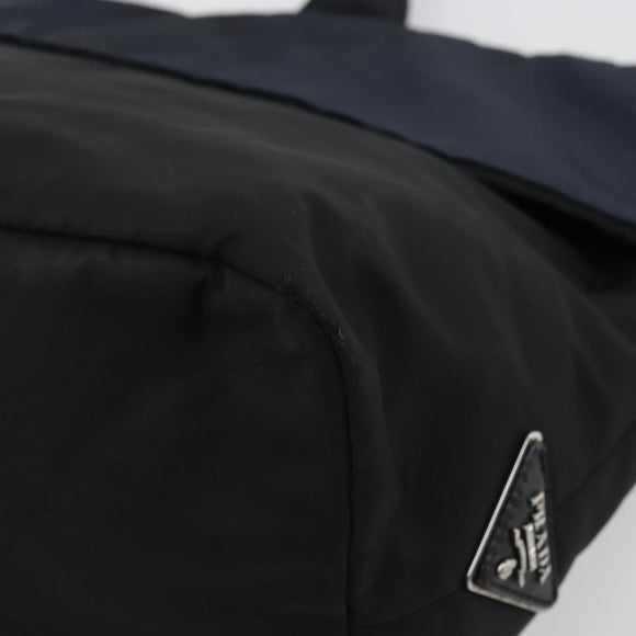 PRADA Hand Bag Nylon Black Silver Auth 175740