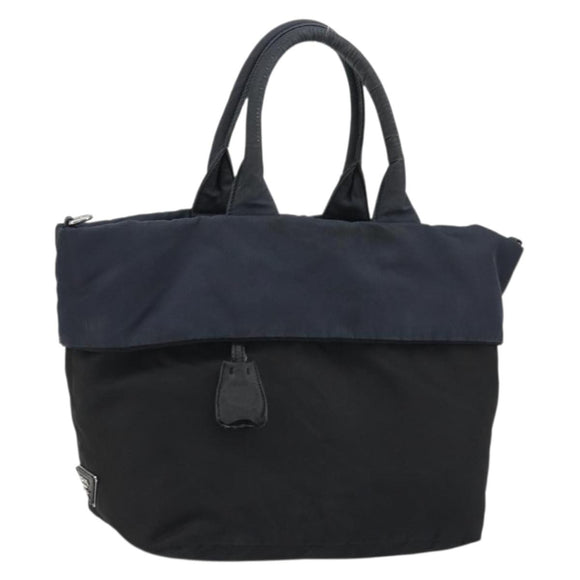 PRADA Hand Bag Nylon Black Silver Auth 175740