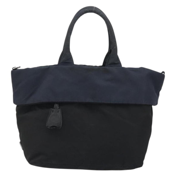 PRADA Hand Bag Nylon Black Silver Auth 175740