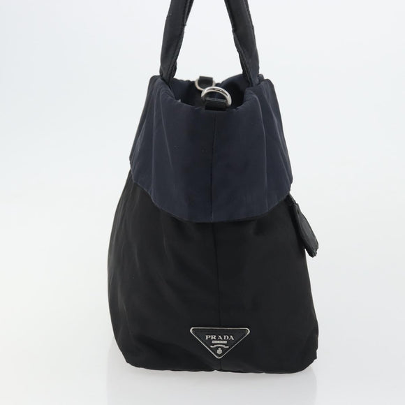 PRADA Hand Bag Nylon Black Silver Auth 175740