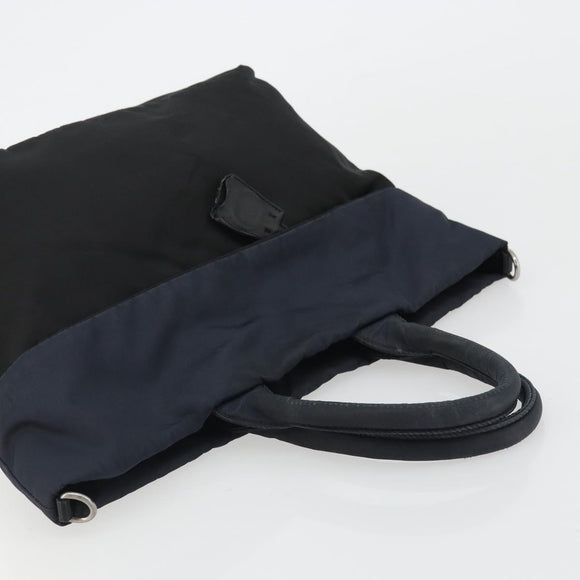 PRADA Hand Bag Nylon Black Silver Auth 175740