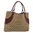 GUCCI GG Canvas Tote Bag Beige Silver 113016 Auth 175746-1