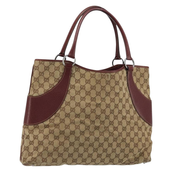 GUCCI GG Canvas Tote Bag Beige Silver 113016 Auth 175746