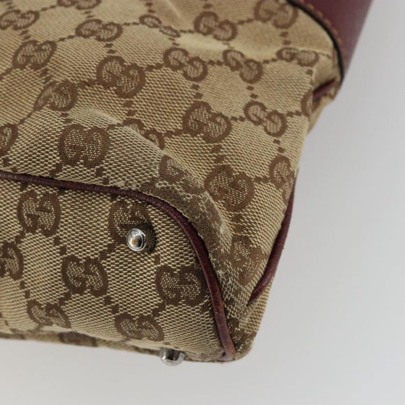 GUCCI GG Canvas Tote Bag Beige Silver 113016 Auth 175746