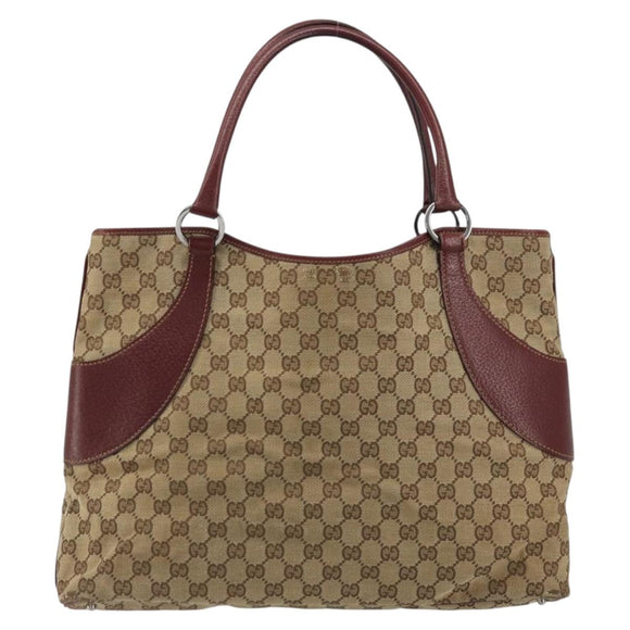 GUCCI GG Canvas Tote Bag Beige Silver 113016 Auth 175746
