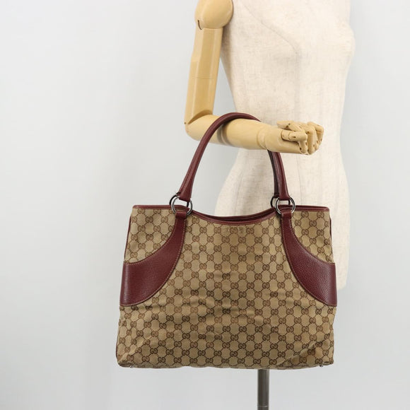 GUCCI GG Canvas Tote Bag Beige Silver 113016 Auth 175746