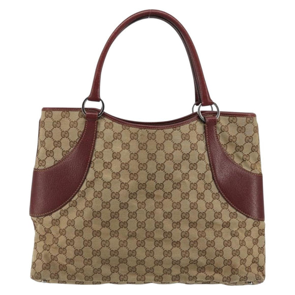 GUCCI GG Canvas Tote Bag Beige Silver 113016 Auth 175746