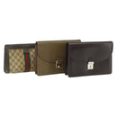GUCCI GG Supreme Web Sherry Line Bag Leather PVC 3 Set Beige Brown Auth 175753-1