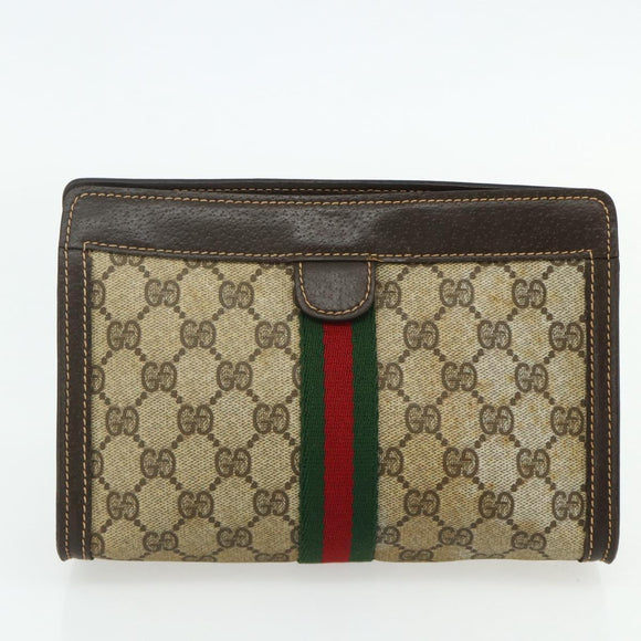 GUCCI GG Supreme Web Sherry Line Bag Leather PVC 3 Set Beige Brown Auth 175753