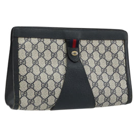 GUCCI GG Supreme Sherry Line Clutch Bag PVC Navy 89 01 033 Auth 175774